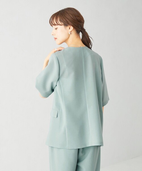 ☆ EMMEL REFINES リネンライクポリエステル ノーカラージャケット セール】＜EMMEL REFINES＞EM Vカラー シングルジャケット（ノー