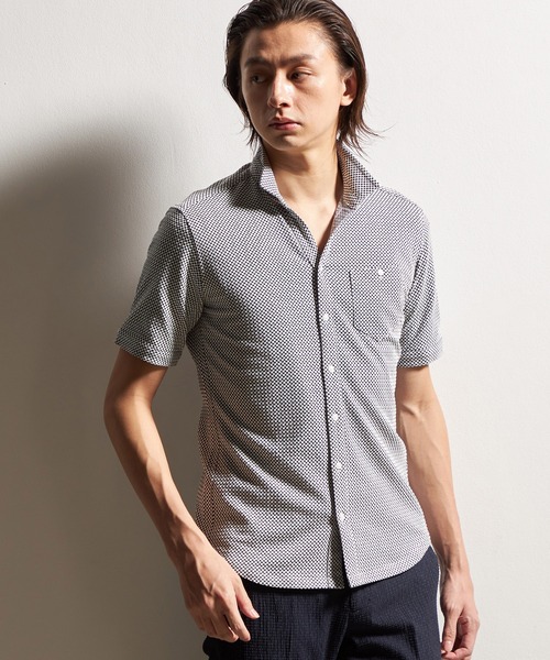 HIDEAWAYS NICOLE（ハイダウェイニコル）の「サッカーチェックショートレギュラーカラー半袖シャツ（シャツ/ブラウス・メンズ・ホワイト/ブラック×ホワイト/ホワイト×ネイビー/ブラック×グレー/ネイビー×ホワイト・LARGE/X-LARGE/XX-LARGE/MEDIUM）」の3枚目の写真