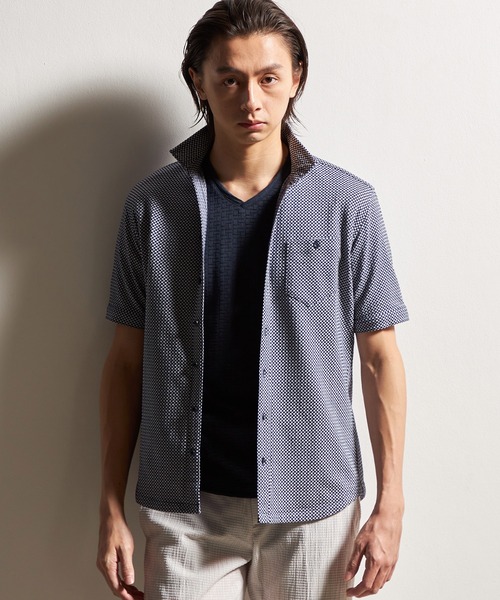 HIDEAWAYS NICOLE（ハイダウェイニコル）の「サッカーチェックショートレギュラーカラー半袖シャツ（シャツ/ブラウス・メンズ・ホワイト/ブラック×ホワイト/ホワイト×ネイビー/ブラック×グレー/ネイビー×ホワイト・LARGE/X-LARGE/XX-LARGE/MEDIUM）」の5枚目の写真