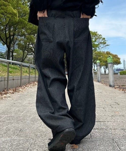 Y*i様 Chikashitsu + snap button wide deni 受注制【Chikashitsu +】snap button stitch denim pants | OUR