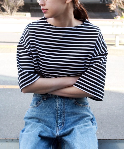 SUNNY  SPORTS（サニースポーツ）の「SUNNY SPORTS / サニースポーツ BORDER BASQUE SS TEE ボーダーバスク TEE（Tシャツ/カットソー・メンズ・ブラック/ブラック系その他/ブルー系その他/ネイビー・X-SMALL/MEDIUM/LARGE）」の15枚目の写真