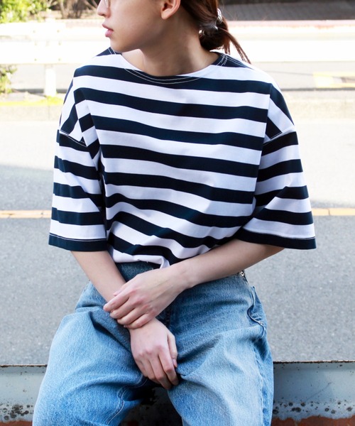 SUNNY  SPORTS（サニースポーツ）の「SUNNY SPORTS / サニースポーツ BORDER BASQUE SS TEE ボーダーバスク TEE（Tシャツ/カットソー・メンズ・ブラック/ブラック系その他/ブルー系その他/ネイビー・X-SMALL/MEDIUM/LARGE）」の8枚目の写真