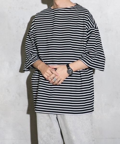 SUNNY  SPORTS（サニースポーツ）の「SUNNY SPORTS / サニースポーツ BORDER BASQUE SS TEE ボーダーバスク TEE（Tシャツ/カットソー・メンズ・ブラック/ブラック系その他/ブルー系その他/ネイビー・X-SMALL/MEDIUM/LARGE）」の5枚目の写真