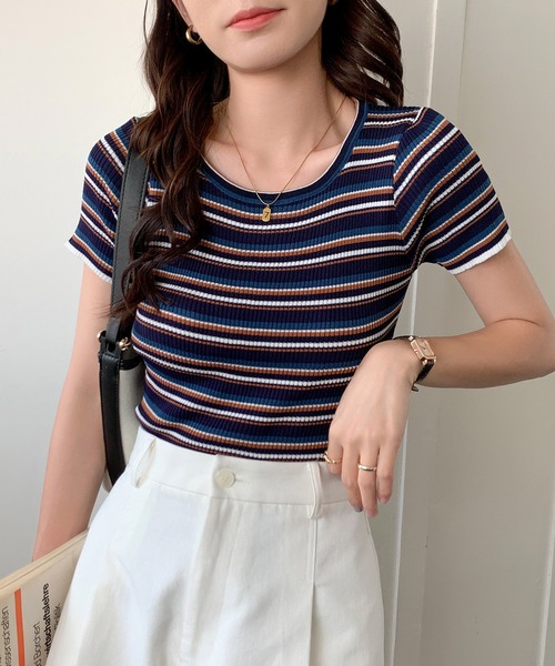 SHEPP(シープ)の「マルチボーダー リブ半袖T(Tシャツ/カットソー・レディース・その他1/その他2/その他3・F)」の6枚目の写真