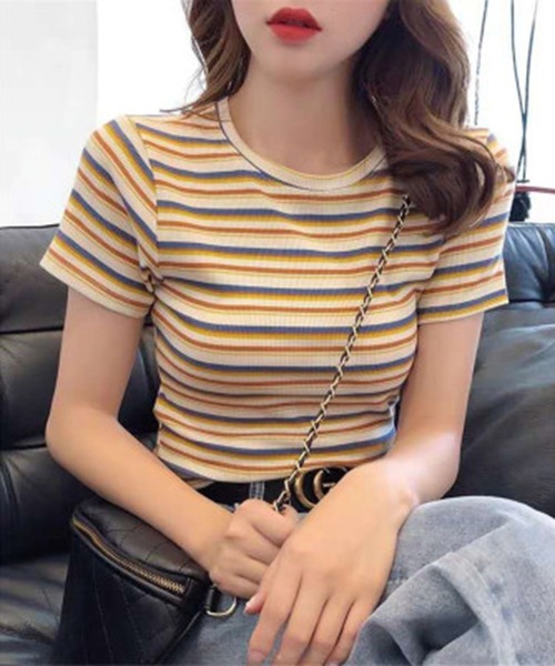 SHEPP(シープ)の「マルチボーダー リブ半袖T(Tシャツ/カットソー・レディース・その他1/その他2/その他3・F)」の7枚目の写真