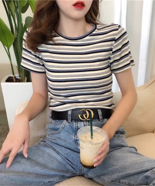 SHEPP(シープ)の「マルチボーダー リブ半袖T(Tシャツ/カットソー・レディース・その他1/その他2/その他3・F)」の8枚目の写真