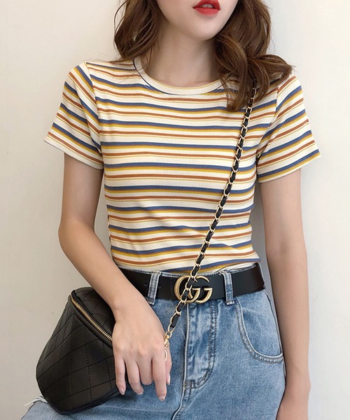 SHEPP(シープ)の「マルチボーダー リブ半袖T(Tシャツ/カットソー・レディース・その他1/その他2/その他3・F)」の10枚目の写真