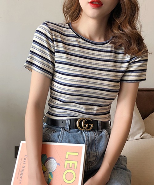 SHEPP(シープ)の「マルチボーダー リブ半袖T(Tシャツ/カットソー・レディース・その他1/その他2/その他3・F)」の11枚目の写真