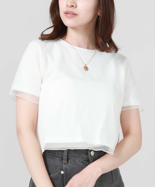 archives（アルシーヴ）の「チュールレイヤードＴシャツ（Tシャツ/カットソー・レディース・ブラック/オフホワイト/オレンジ・MEDIUM）」の2枚目の写真