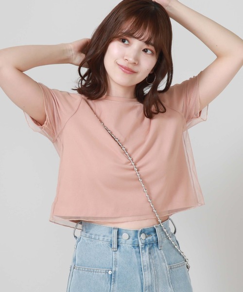 archives（アルシーヴ）の「チュールレイヤードＴシャツ（Tシャツ/カットソー・レディース・ブラック/オフホワイト/オレンジ・MEDIUM）」の3枚目の写真