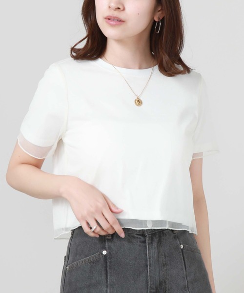 archives（アルシーヴ）の「チュールレイヤードＴシャツ（Tシャツ/カットソー・レディース・ブラック/オフホワイト/オレンジ・MEDIUM）」の4枚目の写真