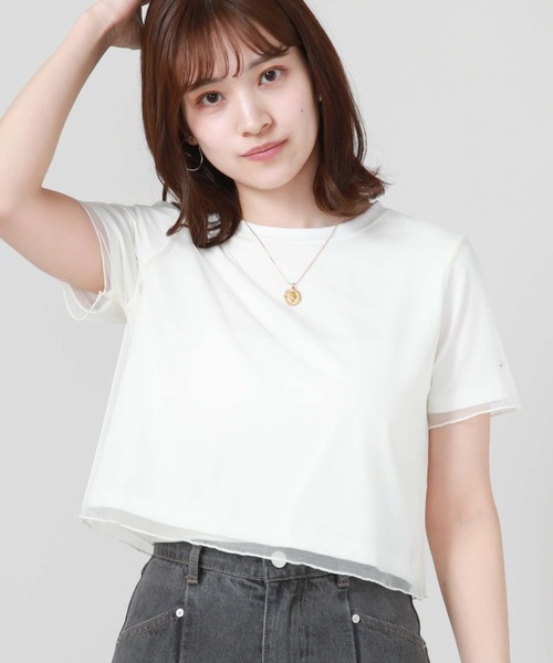 archives（アルシーヴ）の「チュールレイヤードＴシャツ（Tシャツ/カットソー・レディース・ブラック/オフホワイト/オレンジ・MEDIUM）」の9枚目の写真