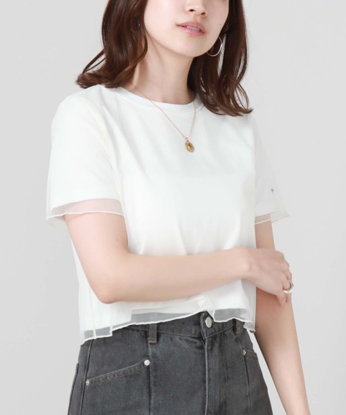 archives（アルシーヴ）の「チュールレイヤードＴシャツ（Tシャツ/カットソー・レディース・ブラック/オフホワイト/オレンジ・MEDIUM）」の5枚目の写真