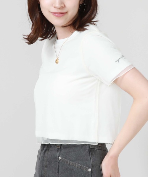 archives（アルシーヴ）の「チュールレイヤードＴシャツ（Tシャツ/カットソー・レディース・ブラック/オフホワイト/オレンジ・MEDIUM）」の6枚目の写真