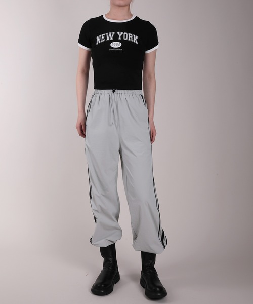 HOOK(フック)の「【HOOK】for girls 薄手サイドラインナイロンワイドパンツ 裾2WAY セットアップ可能(その他パンツ・レディース・グレー/ブラック・M/L/XL)」の6枚目の写真