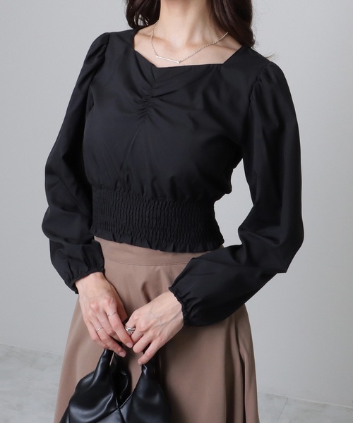 Lace Ladies(レースレディース)の「ハートネック フロントギャザー シャーリング コンパクト ブラウス(シャツ/ブラウス・レディース・ブルー/ブラック・S/XL/M)」の2枚目の写真