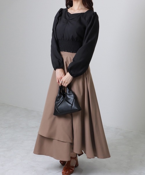 Lace Ladies(レースレディース)の「ハートネック フロントギャザー シャーリング コンパクト ブラウス(シャツ/ブラウス・レディース・ブルー/ブラック・S/XL/M)」の5枚目の写真