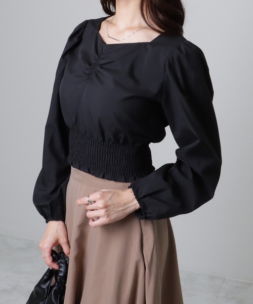 Lace Ladies(レースレディース)の「ハートネック フロントギャザー シャーリング コンパクト ブラウス(シャツ/ブラウス・レディース・ブルー/ブラック・S/XL/M)」の7枚目の写真