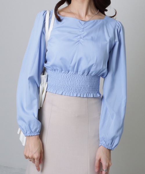 Lace Ladies(レースレディース)の「ハートネック フロントギャザー シャーリング コンパクト ブラウス(シャツ/ブラウス・レディース・ブルー/ブラック・S/XL/M)」の8枚目の写真