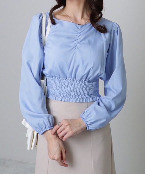 Lace Ladies(レースレディース)の「ハートネック フロントギャザー シャーリング コンパクト ブラウス(シャツ/ブラウス・レディース・ブルー/ブラック・S/XL/M)」の10枚目の写真