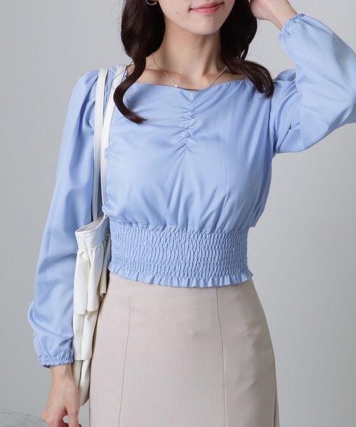 Lace Ladies(レースレディース)の「ハートネック フロントギャザー シャーリング コンパクト ブラウス(シャツ/ブラウス・レディース・ブルー/ブラック・S/XL/M)」の11枚目の写真