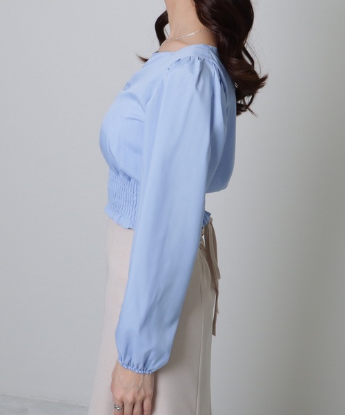 Lace Ladies(レースレディース)の「ハートネック フロントギャザー シャーリング コンパクト ブラウス(シャツ/ブラウス・レディース・ブルー/ブラック・S/XL/M)」の12枚目の写真
