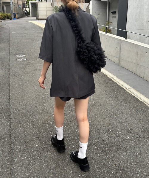 RiLi(リリ)の「くしゅくしゅチュールショルダーバッグ【RL】(ショルダーバッグ・レディース・アイボリー/ブラック・FREE)」の7枚目の写真