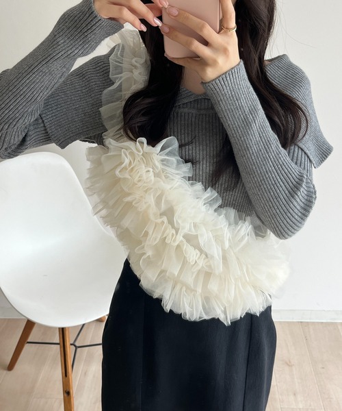 RiLi(リリ)の「くしゅくしゅチュールショルダーバッグ【RL】(ショルダーバッグ・レディース・アイボリー/ブラック・FREE)」の18枚目の写真