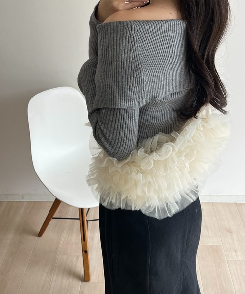 RiLi(リリ)の「くしゅくしゅチュールショルダーバッグ【RL】(ショルダーバッグ・レディース・アイボリー/ブラック・FREE)」の6枚目の写真