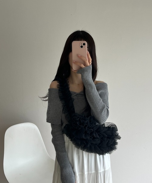 RiLi(リリ)の「くしゅくしゅチュールショルダーバッグ【RL】(ショルダーバッグ・レディース・アイボリー/ブラック・FREE)」の15枚目の写真