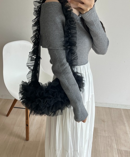 RiLi(リリ)の「くしゅくしゅチュールショルダーバッグ【RL】(ショルダーバッグ・レディース・アイボリー/ブラック・FREE)」の14枚目の写真