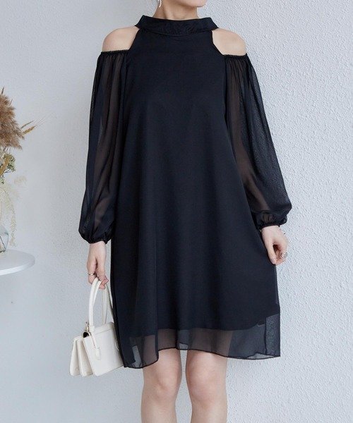 CHICWISH★バックリボンタッセルオフショルダーワンピース☆ セール】オフショルダー バック紐リボン シフォンワンピース