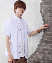 ARCADE | 半袖 バンドカラー オックスフォードシャツ/選べるマルチ釦&ノーマル釦(シャツ/ブラウス)