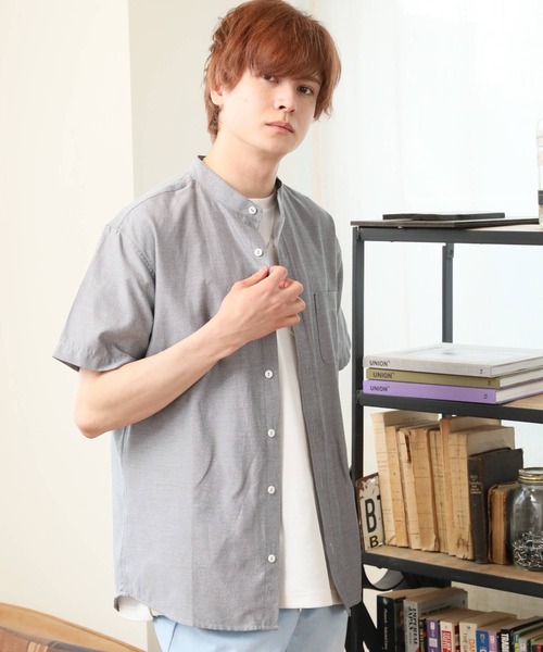 ARCADE（アーケード）の「半袖 バンドカラー オックスフォードシャツ/選べるマルチ釦&ノーマル釦（シャツ/ブラウス・メンズ・グレー/グレー系/ネイビー系/ホワイト系/サックスブルー/ネイビー/ホワイト/サックスブルー系・M/L/XL）」の3枚目の写真