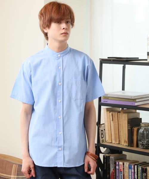 ARCADE（アーケード）の「半袖 バンドカラー オックスフォードシャツ/選べるマルチ釦&ノーマル釦（シャツ/ブラウス・メンズ・グレー/グレー系/ネイビー系/ホワイト系/サックスブルー/ネイビー/ホワイト/サックスブルー系・M/L/XL）」の6枚目の写真