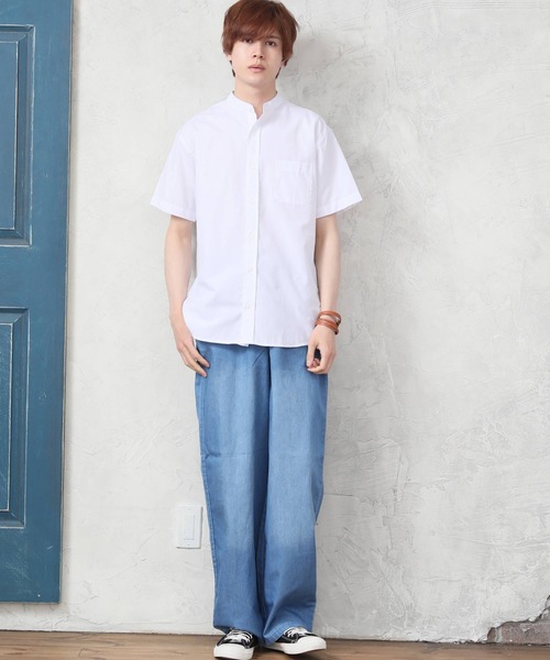 ARCADE（アーケード）の「半袖 バンドカラー オックスフォードシャツ/選べるマルチ釦&ノーマル釦（シャツ/ブラウス・メンズ・グレー/グレー系/ネイビー系/ホワイト系/サックスブルー/ネイビー/ホワイト/サックスブルー系・M/L/XL）」の12枚目の写真