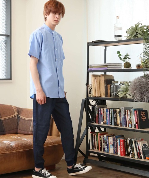 ARCADE（アーケード）の「半袖 バンドカラー オックスフォードシャツ/選べるマルチ釦&ノーマル釦（シャツ/ブラウス・メンズ・グレー/グレー系/ネイビー系/ホワイト系/サックスブルー/ネイビー/ホワイト/サックスブルー系・M/L/XL）」の14枚目の写真