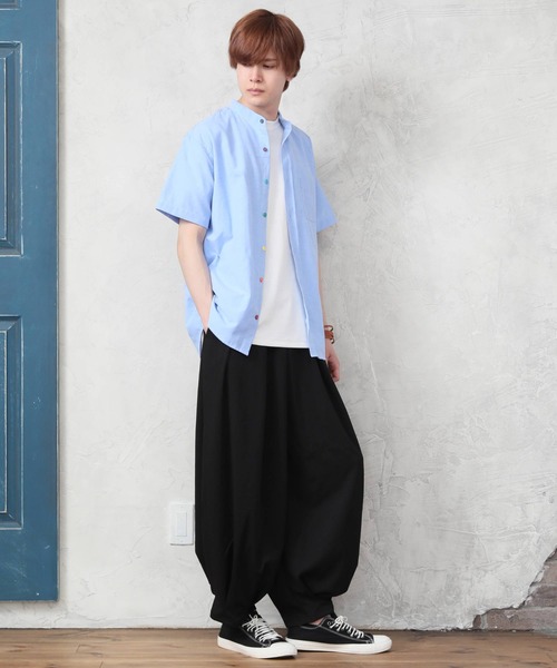 ARCADE（アーケード）の「半袖 バンドカラー オックスフォードシャツ/選べるマルチ釦&ノーマル釦（シャツ/ブラウス・メンズ・グレー/グレー系/ネイビー系/ホワイト系/サックスブルー/ネイビー/ホワイト/サックスブルー系・M/L/XL）」の15枚目の写真