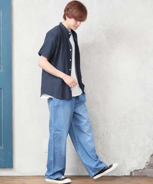 ARCADE（アーケード）の「半袖 バンドカラー オックスフォードシャツ/選べるマルチ釦&ノーマル釦（シャツ/ブラウス・メンズ・グレー/グレー系/ネイビー系/ホワイト系/サックスブルー/ネイビー/ホワイト/サックスブルー系・M/L/XL）」の17枚目の写真