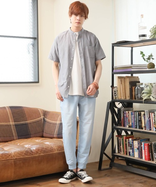 ARCADE（アーケード）の「半袖 バンドカラー オックスフォードシャツ/選べるマルチ釦&ノーマル釦（シャツ/ブラウス・メンズ・グレー/グレー系/ネイビー系/ホワイト系/サックスブルー/ネイビー/ホワイト/サックスブルー系・M/L/XL）」の18枚目の写真