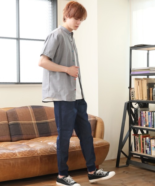 ARCADE（アーケード）の「半袖 バンドカラー オックスフォードシャツ/選べるマルチ釦&ノーマル釦（シャツ/ブラウス・メンズ・グレー/グレー系/ネイビー系/ホワイト系/サックスブルー/ネイビー/ホワイト/サックスブルー系・M/L/XL）」の19枚目の写真