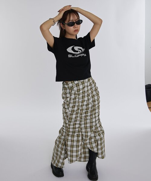 WHO'S WHO gallery（フーズフーギャラリー）の「ギャザーデザインチェックスカート（スカート・レディース・オフホワイト/ブルー/グリーン系その他2・FREE）」の5枚目の写真