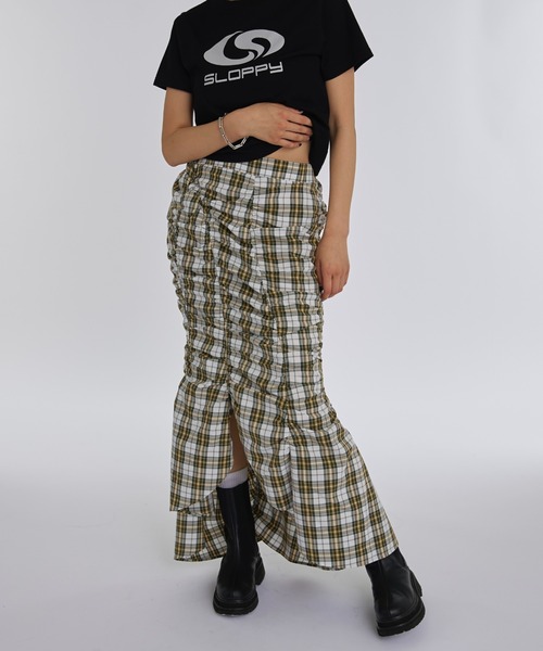 WHO'S WHO gallery（フーズフーギャラリー）の「ギャザーデザインチェックスカート（スカート・レディース・オフホワイト/ブルー/グリーン系その他2・FREE）」の2枚目の写真