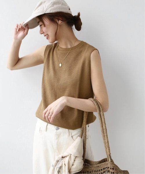 JOURNAL STANDARD relume（ジャーナルスタンダード　レリューム）の「《追加2》TCワッフルノースリーブ（Tシャツ/カットソー・レディース・ブルー/チャコールグレー/ブラック/ベージュ系その他/ホワイト/ストーン/バーガンディー・FREE）」の5枚目の写真