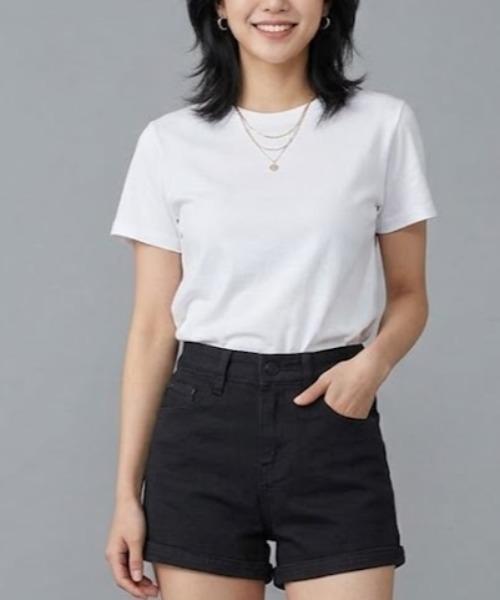 gossip!ロサンゼルス(ゴシップロサンゼルス)の「ジップポケットデニムショートパンツ(デニムパンツ・レディース・ライトブルー/ブラック・S/M/L)」の16枚目の写真
