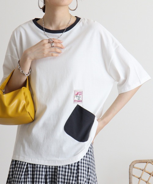 Quelle Chance(ケルシャンス)の「Quelle chance 配色ポケットプルオーバー(Tシャツ/カットソー・レディース・ライトグリーン/オフホワイト/チャコールグレー・M)」の2枚目の写真