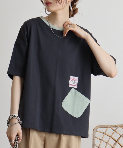 Quelle Chance(ケルシャンス)の「Quelle chance 配色ポケットプルオーバー(Tシャツ/カットソー・レディース・ライトグリーン/オフホワイト/チャコールグレー・M)」の1枚目の写真