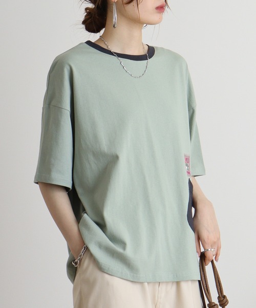 Quelle Chance(ケルシャンス)の「Quelle chance 配色ポケットプルオーバー(Tシャツ/カットソー・レディース・ライトグリーン/オフホワイト/チャコールグレー・M)」の8枚目の写真