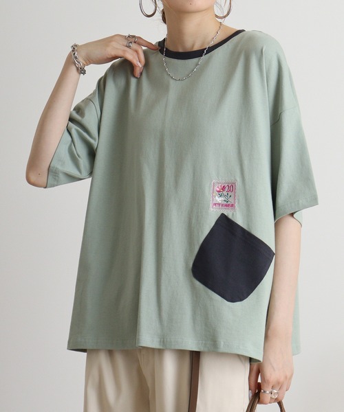 Quelle Chance(ケルシャンス)の「Quelle chance 配色ポケットプルオーバー(Tシャツ/カットソー・レディース・ライトグリーン/オフホワイト/チャコールグレー・M)」の10枚目の写真