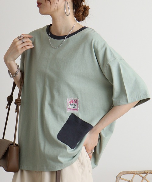 Quelle Chance(ケルシャンス)の「Quelle chance 配色ポケットプルオーバー(Tシャツ/カットソー・レディース・ライトグリーン/オフホワイト/チャコールグレー・M)」の9枚目の写真